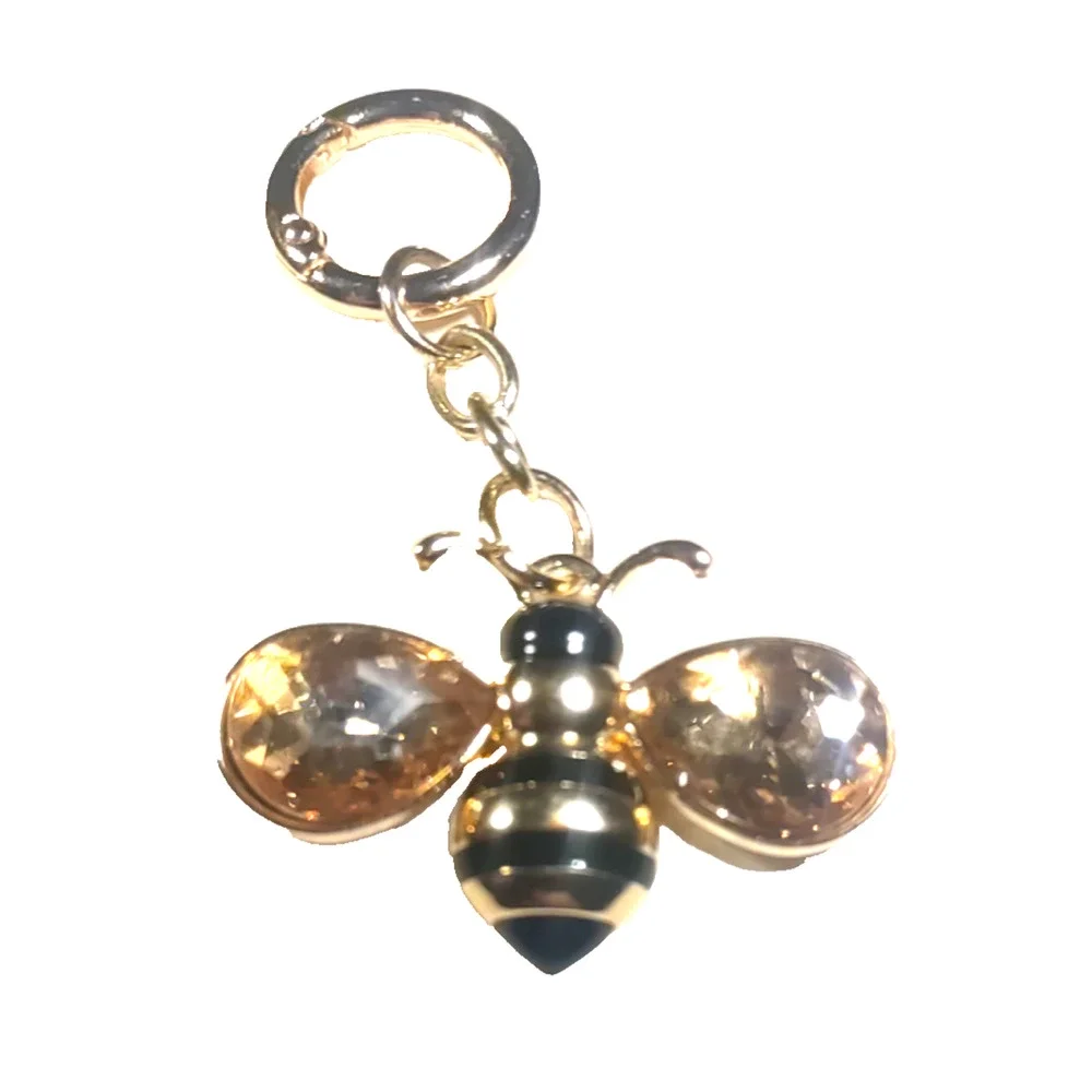 Bee Keychain Gold Tone Rhinestone Black Gold Tone